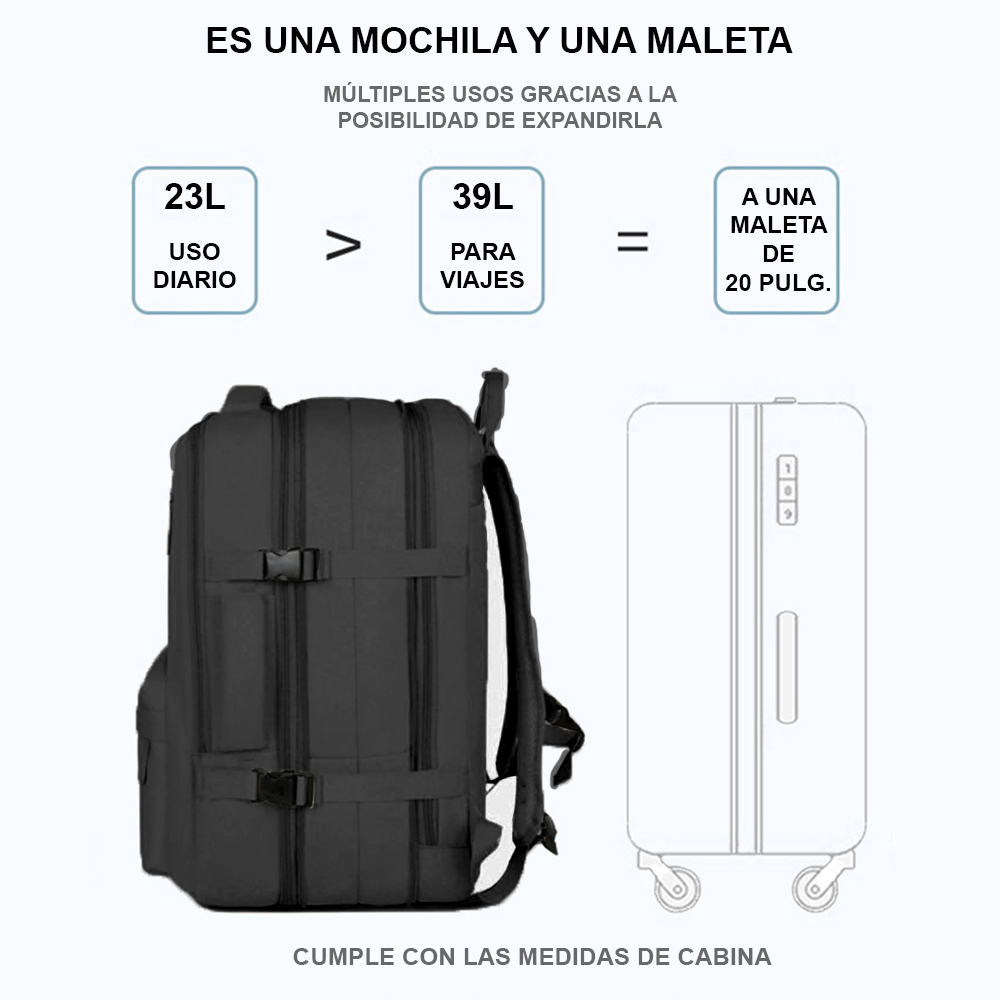 Mochila expandible 39L Metis Negra