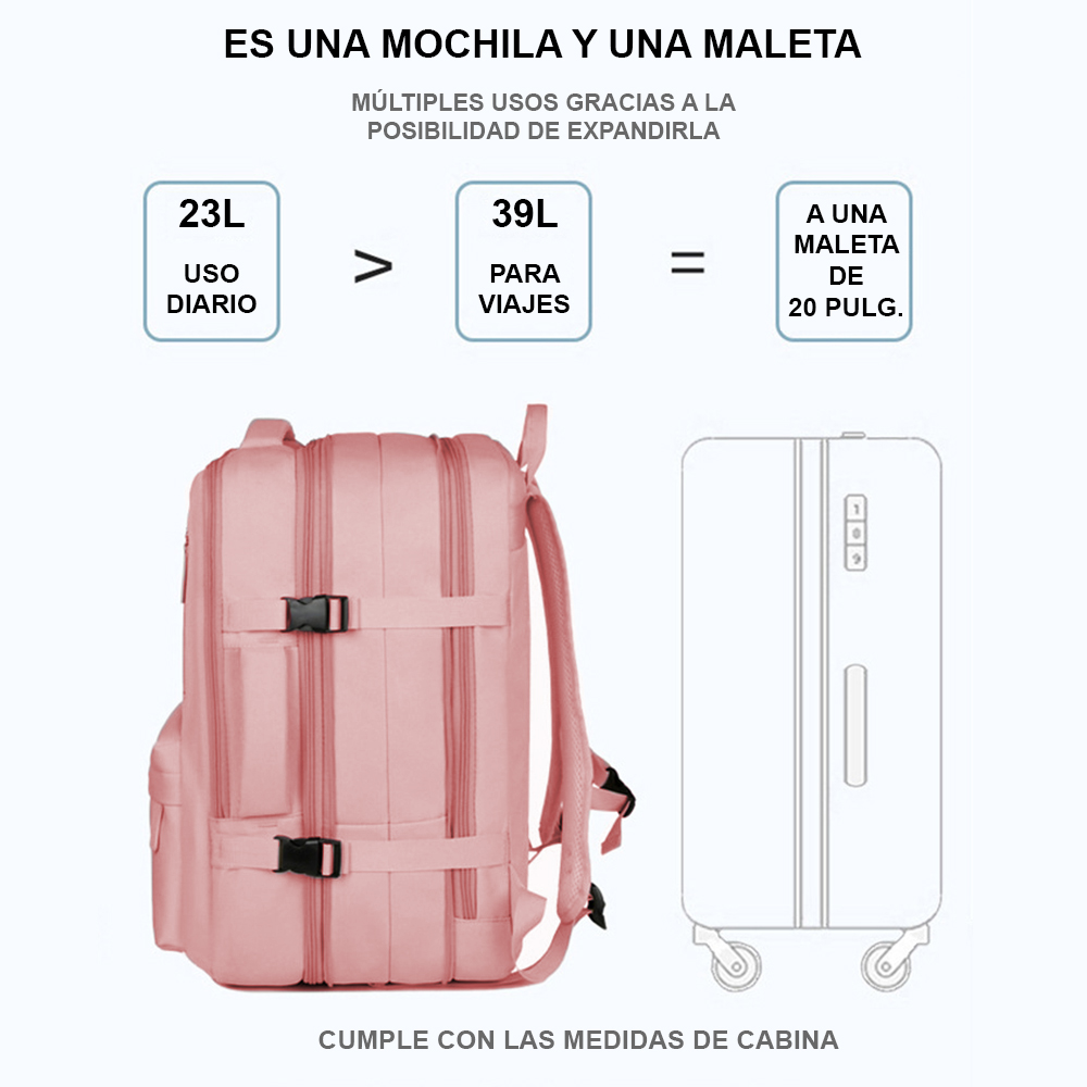 Mochila expandible 39L Metis Rosada